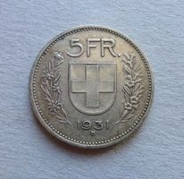 ++ 5.- Franken 1931 - 10* ü. Kopf, gute Erhaltung
