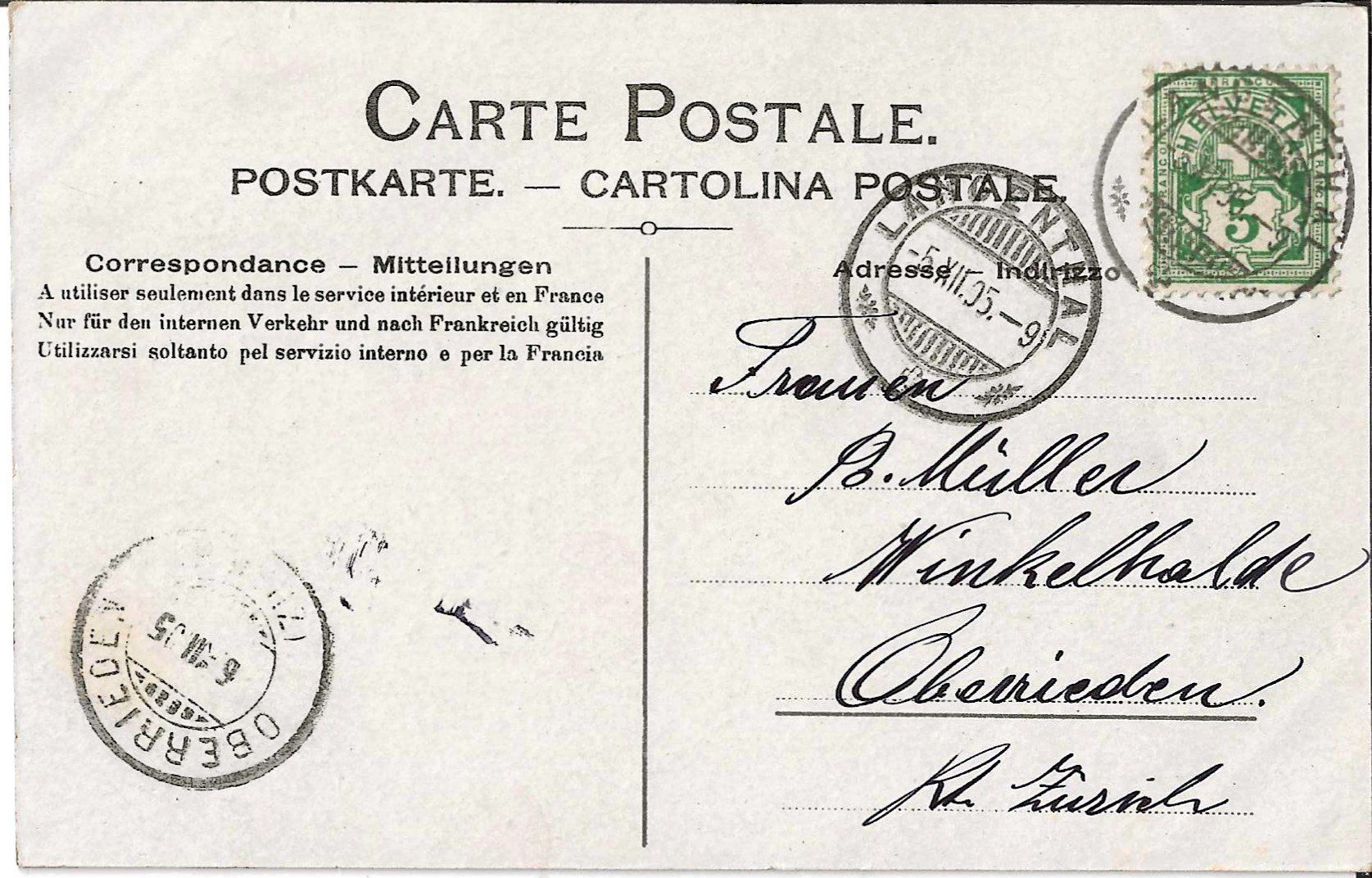 Cartoline postali: Karte Langenthal 1905 – Usato da Zürich venduto da Philacat11 1
