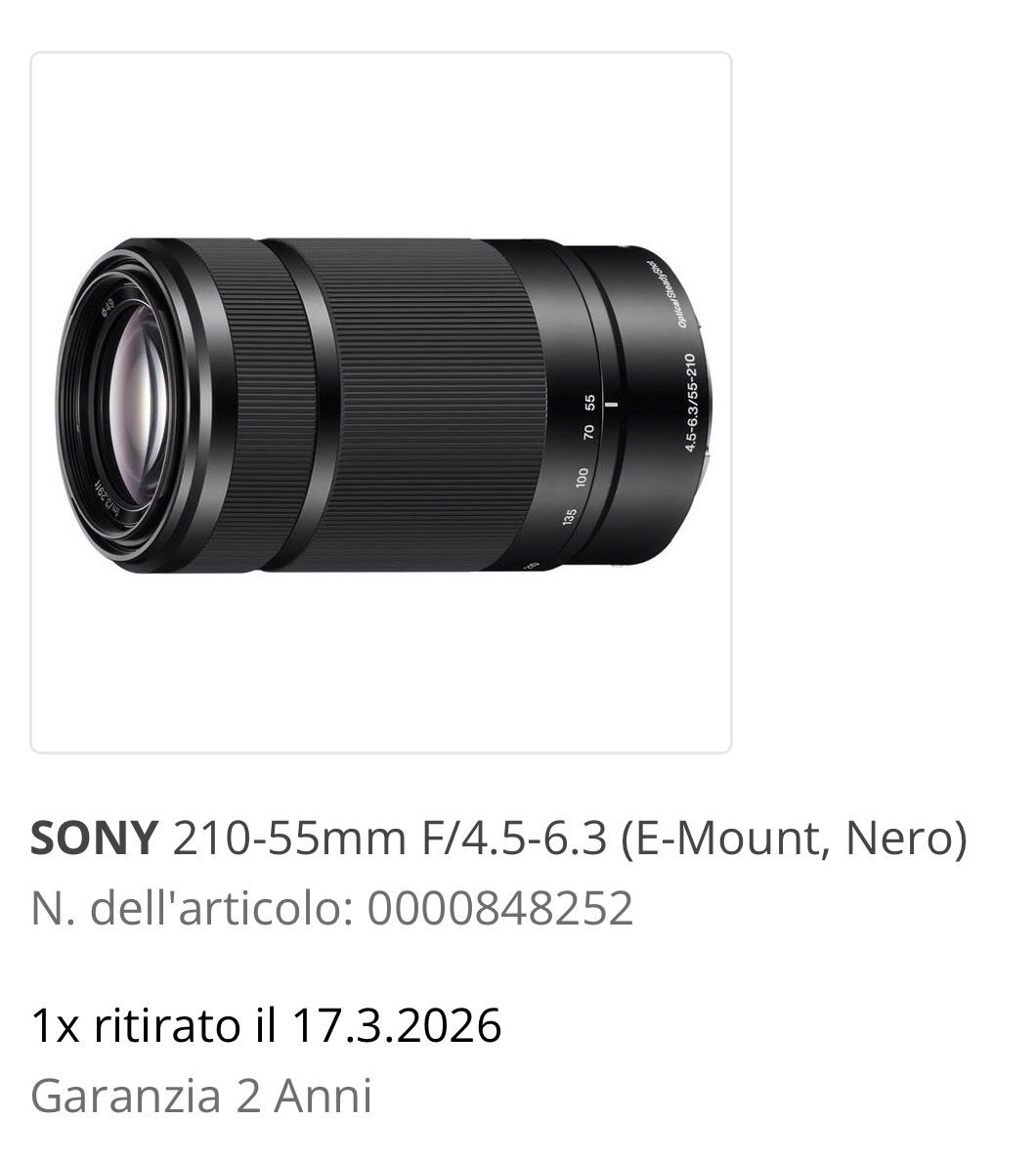 Sony Obiettivi: Sony 210-55mm F/4.5-6.3 e – Usato da Minusio venduto da Cassius6