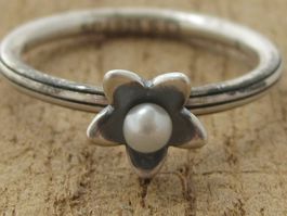 feiner Vintage Ring Silber 925 + SPJ Blume Perle / Gr. 53