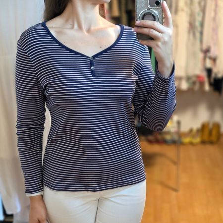 💙 Gestreiftes Baumwollshirt Damen 38/40 Langarm