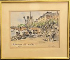 MICHEL SOUTIN SIGNIERT AQUARELL / TINTE MIT RAHMEN