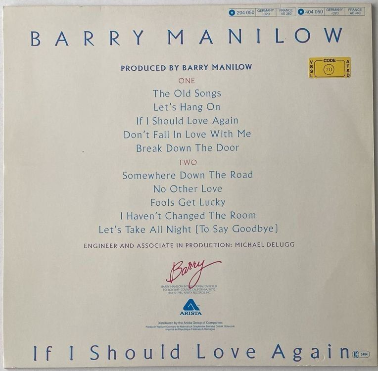 Dischi in vinile: Barry Manilow, If I Should Love Again – Usato da Flums venduto da Empe1 1