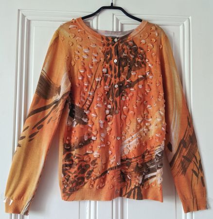 ÉTINCELLE : Cardigan imprimé/floqué/troué couleur abricot M