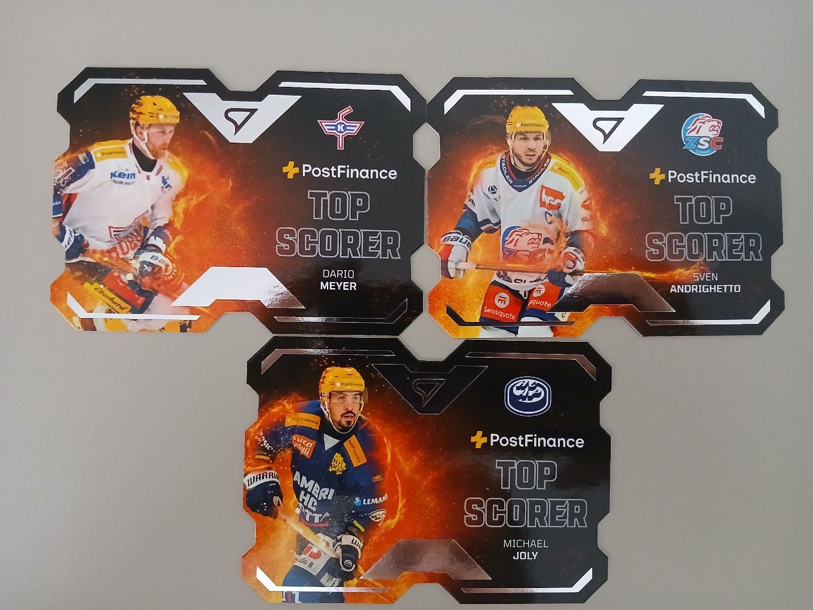 Sportzoo Sammelbilder & Trading cards: 3 Eishockey Karten PostFinance Scorer Meyer Andrighetto Joly – Neu (gemäss Beschreibung) aus Düdingen von Fricards