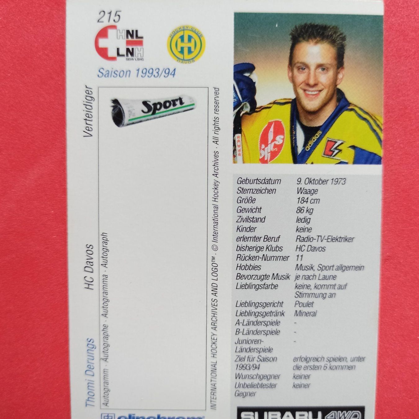 Carte collezionabili: Thomi Derungs - HCD - 1993/94 – Usato da Dübendorf venduto da kb86_MOVIE 1