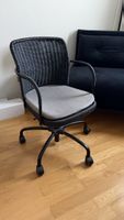 Bürostuhl Rattan Optik schwarz, Sitzpolster grau