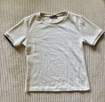 Zara T-Shirt Gerippt Weiss Oberteil Shirt Top Sommer Gr S