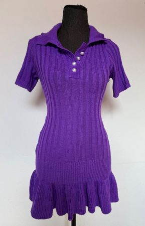 Mini Robe pull violet bouton nacré XS/S