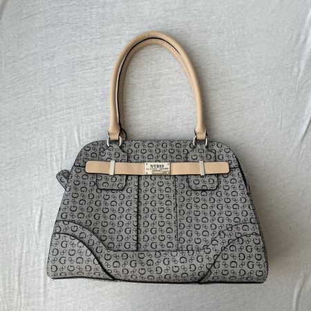 Handbag Guess monogram print beige black leather details