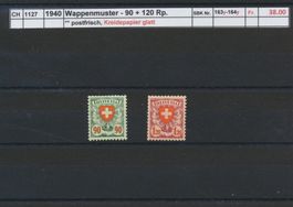 1940 Wappenmuster - 90 + 120 Rp., Kreidepapier glatt, **