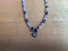 Halskette, Halbedelsteine & Silber, Kristall & Elephanten