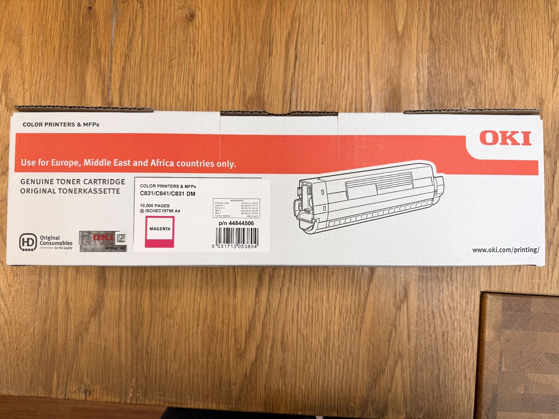 Oki Cartucce per stampanti & toner: Oki Toner Magenta p/n 44844506 C831/C841 – Nuovo e nell'imballaggio originale da Wil SG venduto da gianon