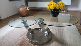 Wohnzimmertisch Glas Metall rund drehbar Joline