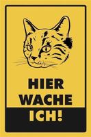 Blechschild-KATZE-HIER WACHE ICH-GELB/SC