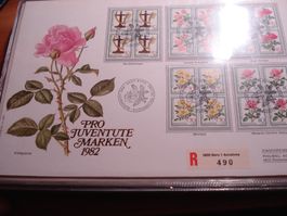 FDC Grossbrief 1982, Pro Juventute Satz 4erblocks, Rosen