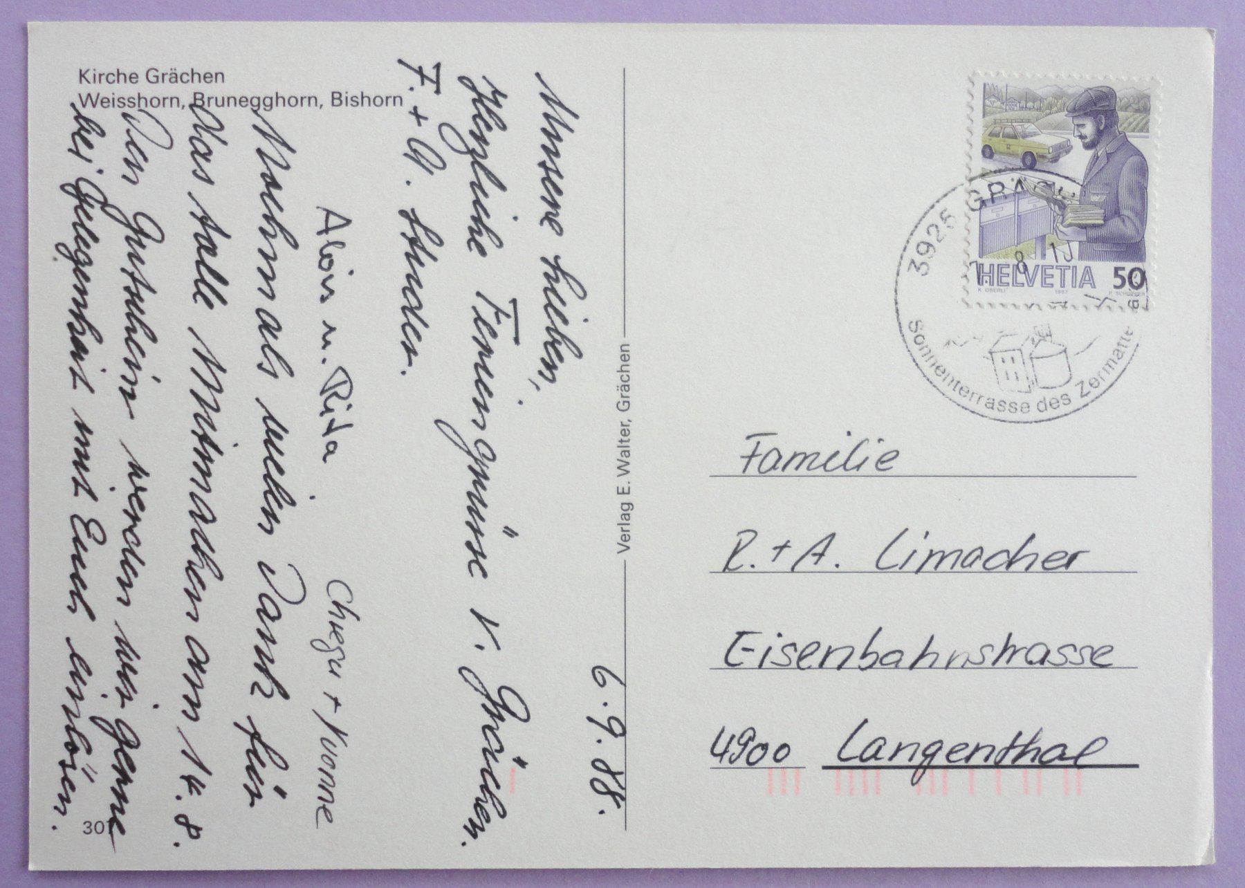 Cartoline postali: Kirche Grächen – Usato da Fétigny venduto da Billy2miny 1