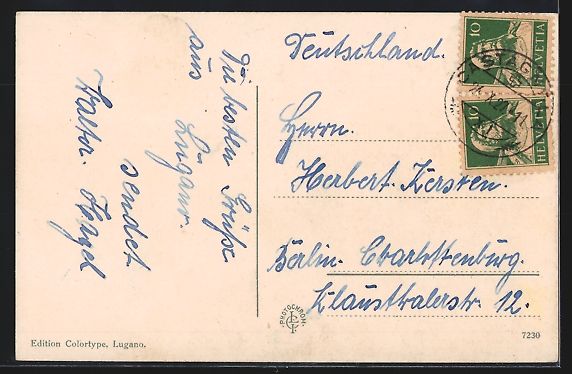 Cartoline postali: AK Lugano, Panorama generale, 1927 – Usato da Berlin venduto da bartko-reher 1