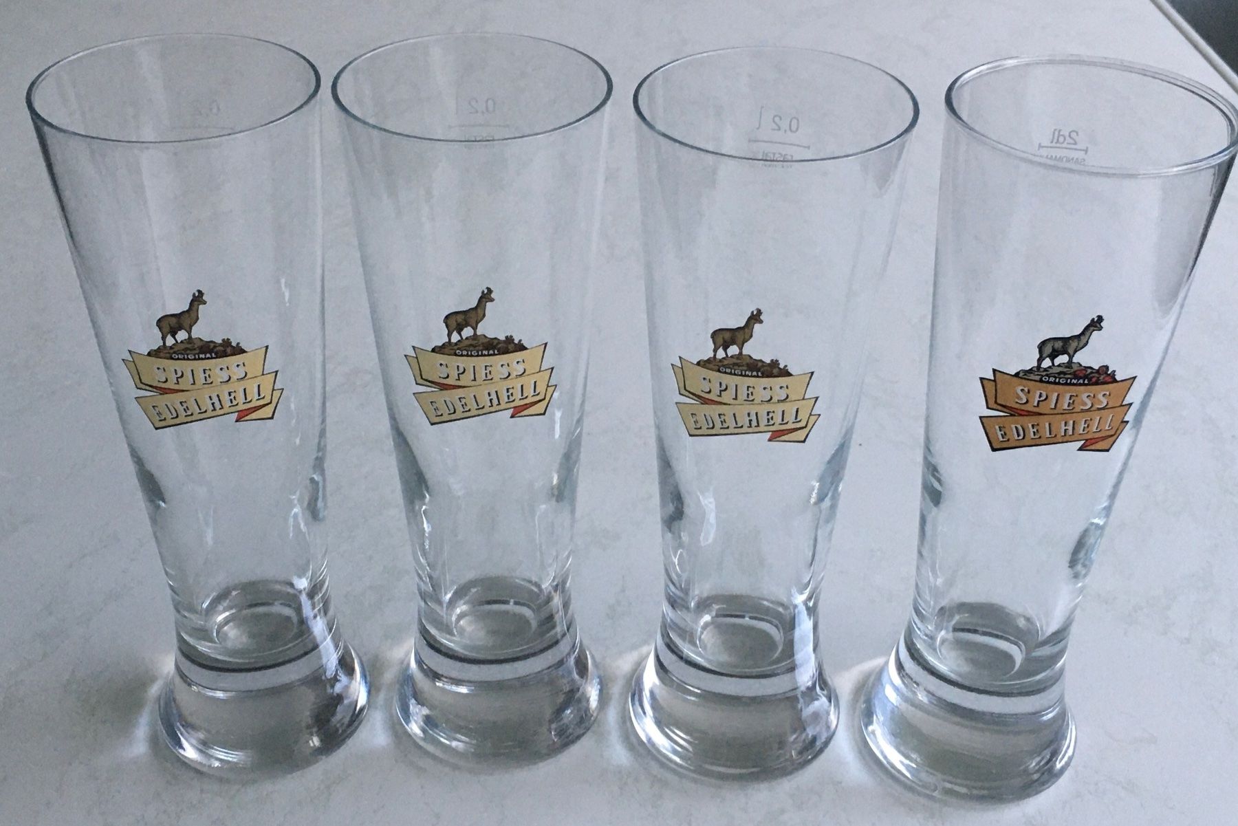 Eichhof Bicchieri: 4 Biergläser Spiess Edelhell Eichhof Stangen, 2 dl – Usato da Kriens venduto da Niklaus014