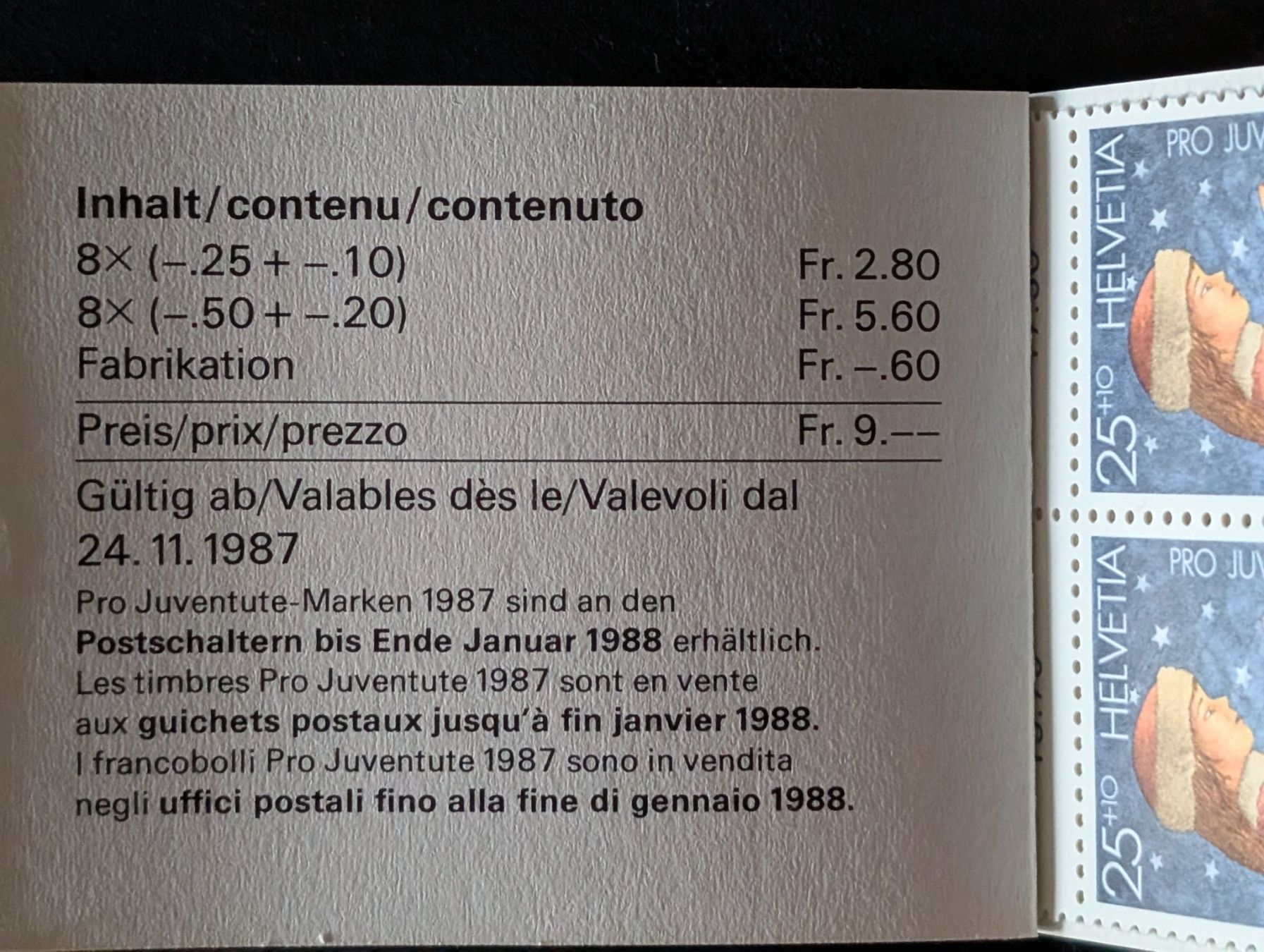 Tutti i francobolli: Pro Juventute Markenheft 1987 postfrisch – Nuovo (secondo la descrizione) da Steinmaur venduto da compura49 1