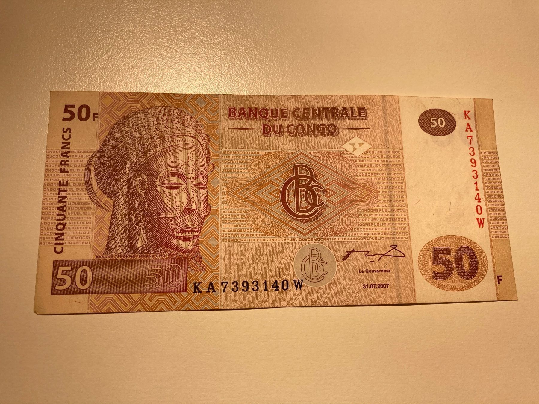 Banknoten: Kongo 50 Francs 2007 – Gebraucht aus Algetshausen von Carrhard