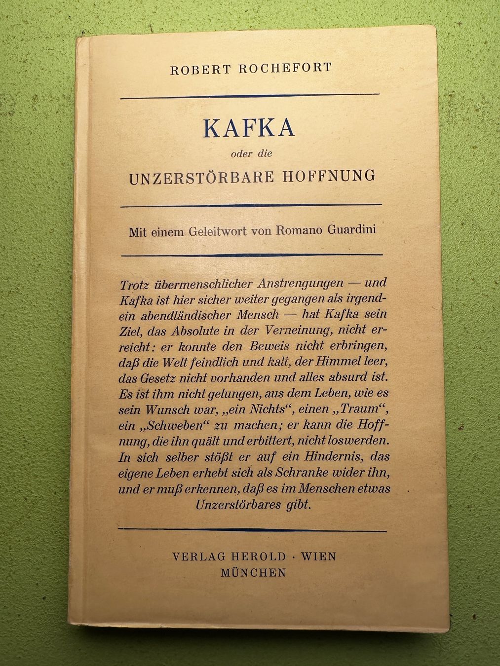 Libri: Robert Rochefort: Kafka oder die unzerstörbare Hoffnung. – Usato da Zürich venduto da allp