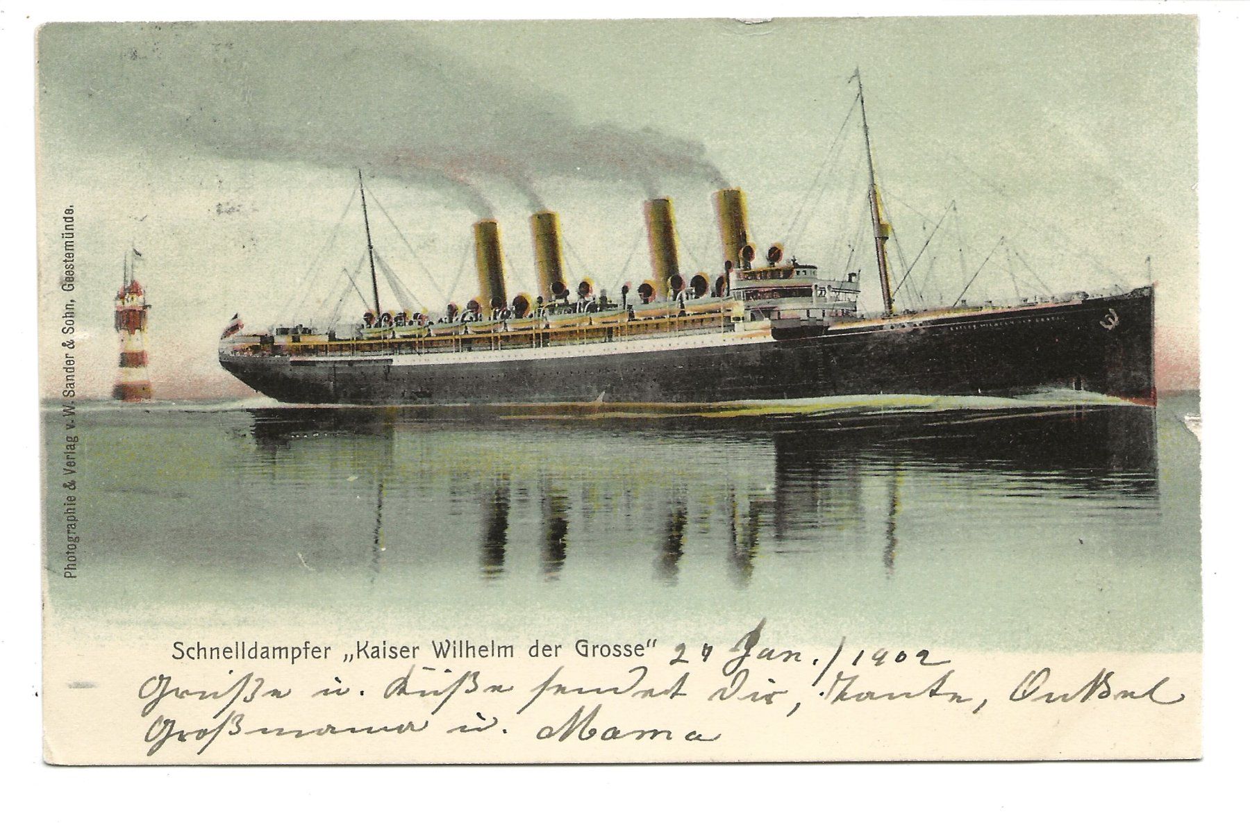 Cartoline postali: Schnelldampfer "Kaiser Wilhelm der Grosse" German Seapo 1902 – Usato da Engelburg venduto da Cartophil