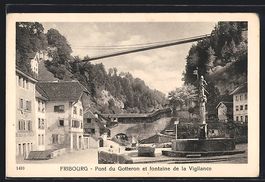 Fribourg, Pont du Gotteron et fontaine d