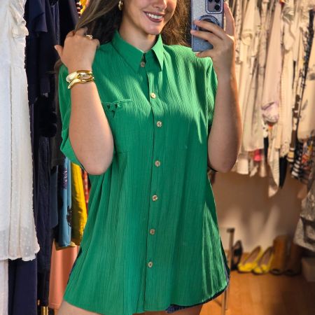Vintage Viskosebluse Grün Gr. 46
