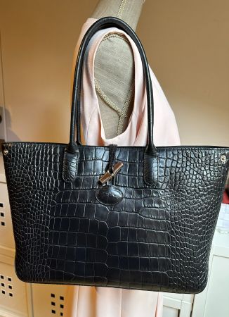 Sac Longchamp Roseau - Cuir Croco Noir.