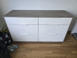 Kommode Sideboard weiss/grau 6 Schubladen Softclose 
