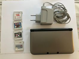 Nintendo 3DS XL silber/schwarz mit 4 Spielen und Ladegerät