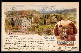 Lithographie Burgdorf, Park-Hotel mit Gartenrestaurant, Ansi