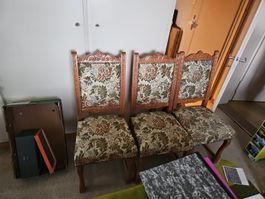 3 Antik Stühle Holz mit Blumenmuster gebrauchter Zustand