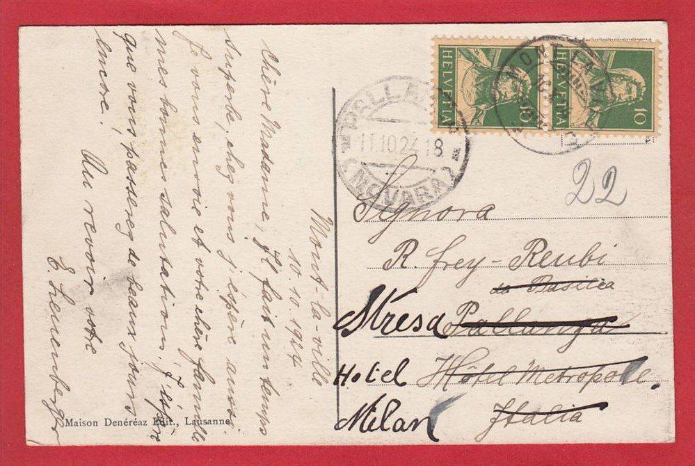 Cartoline postali: MONT-LA-VILLE LA CURE 1924 – Usato da Grüningen venduto da Kartenlaube 1
