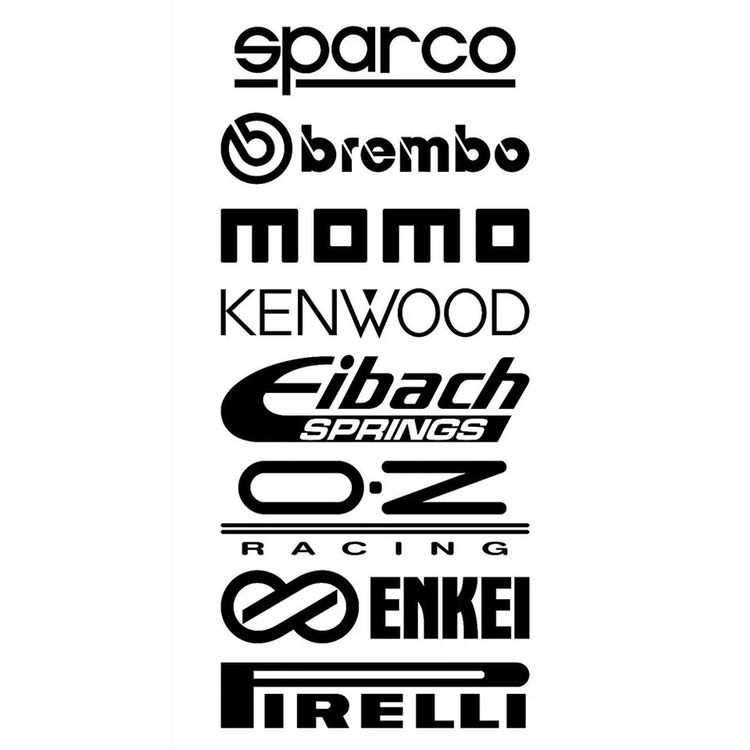 Motorsport Marken Sticker Sparco Brembo MoMo Eibach schwarz