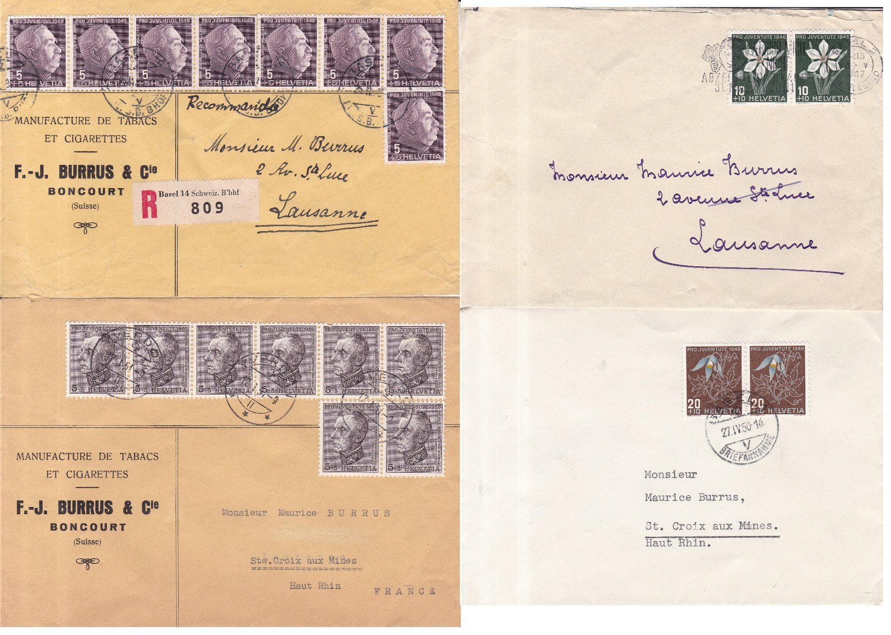Alle Briefmarken: 44 Stk. Alte CH Briefe, Postkarten, Belege – Gebraucht aus Münchwilen AG von Nesar 1