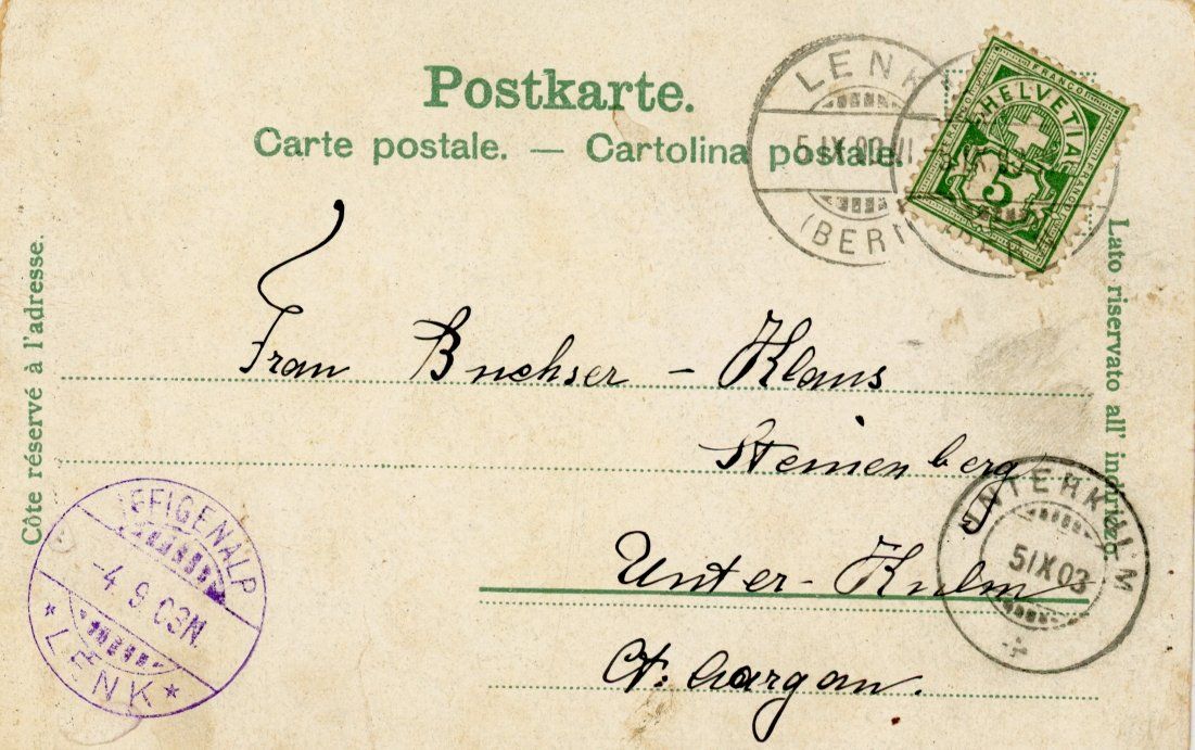 Cartoline postali: Iffigenalp  BE  im Simmental        um  1 9 0 3 – Usato da Brig venduto da Valcards54 1