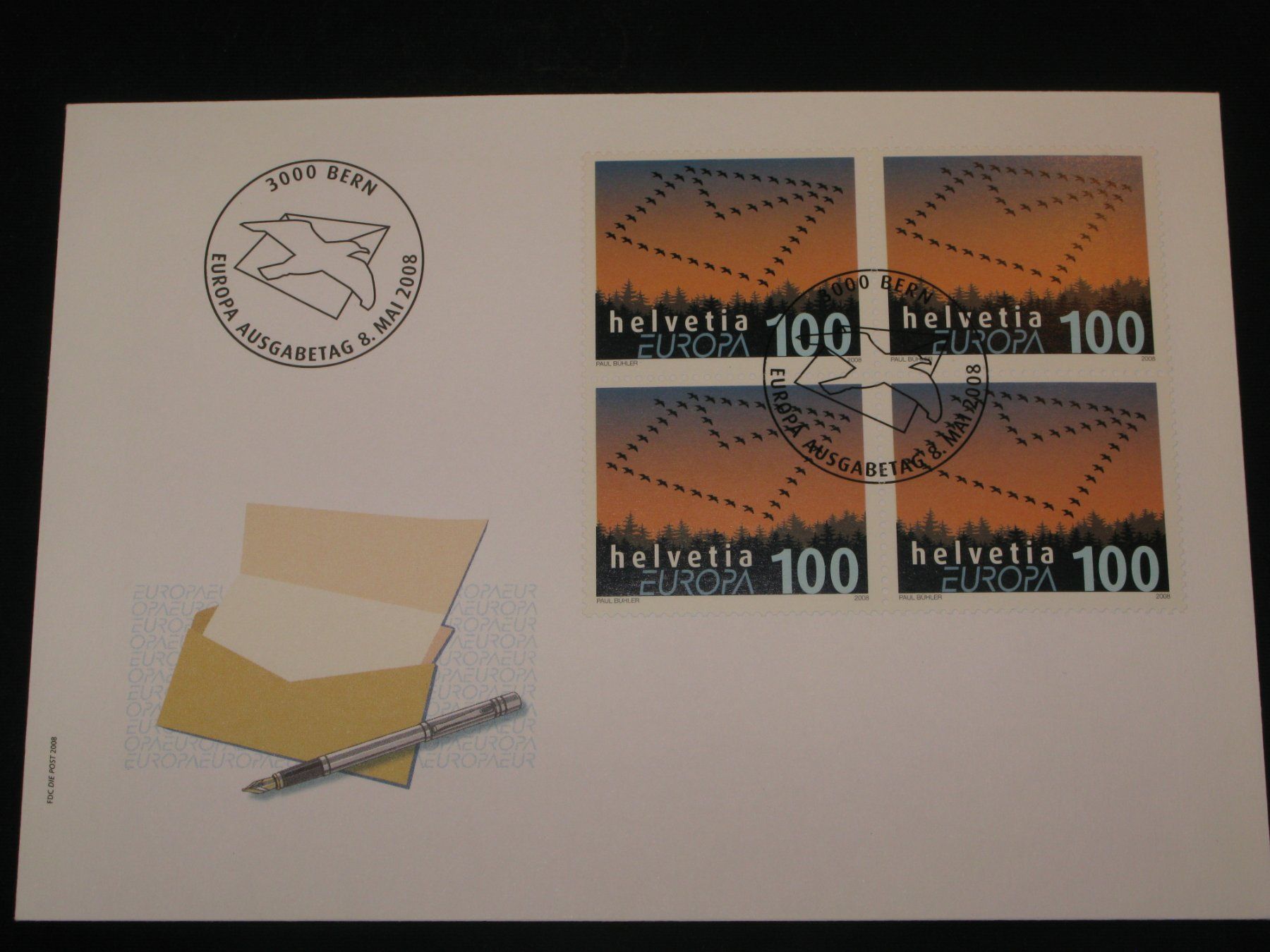 Tutti i francobolli: Werbemarken Europa FDC 2008 Nr. 1276 4-Block "Briefe" – Usato da Riken AG venduto da HEROWE