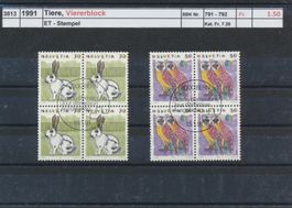1991 "Tiere ", Viererblock, ET - Stempel