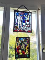 Zwei Glasbilder Jugendstil Berner Vereinsleben