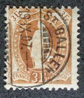 HÉLVÉTIE DEBOUT 1907: 3 Fr., Zumstein 92 C, certifié