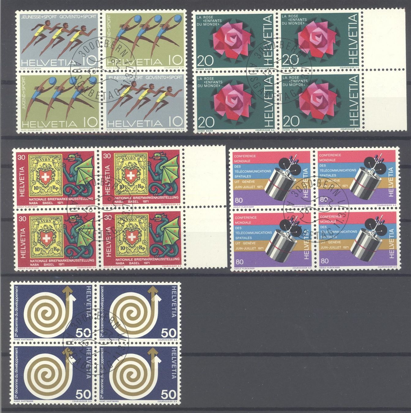 Tutti i francobolli: 1971, Sonderpostmarken, Viererblöcke, ET – Usato da Willisau venduto da Vollstempel
