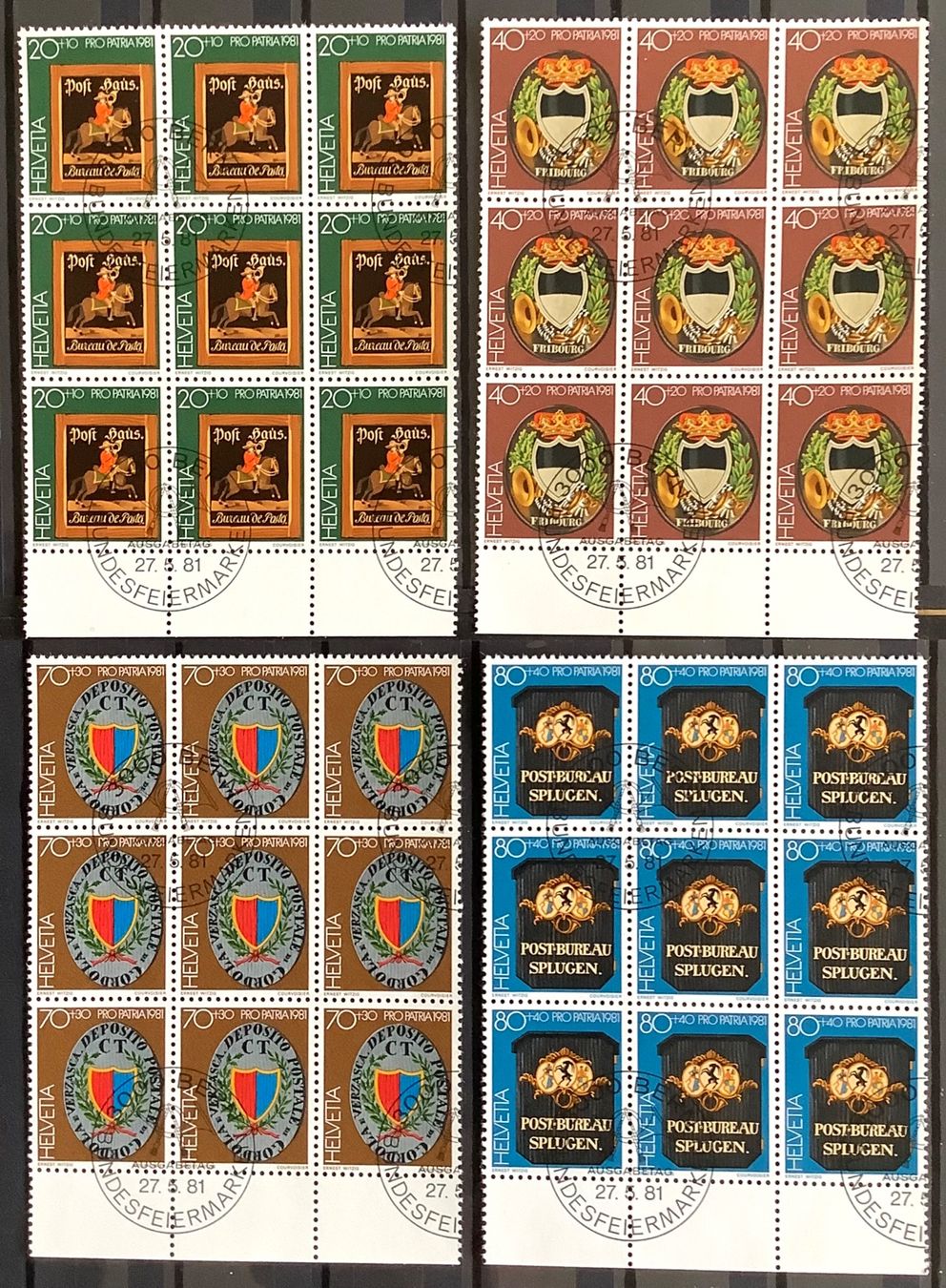 Tutti i francobolli: 1981 Pro Patria Postschilder im 9er Block ET – Nuovo (secondo la descrizione) da Liestal venduto da Skunk02