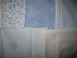 Baumwollstoffe 5 weiss/hellblaue Reststücke!