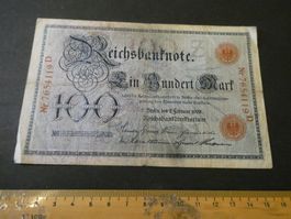 Dt. Reich 1908, 100 Mark - KN und Sigel rot