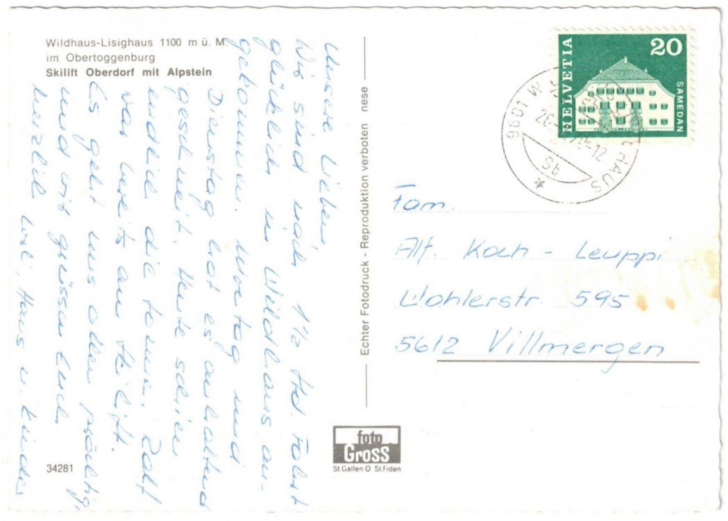 Cartoline postali: Wildhaus - Skilift & Sessellift – Usato da Binningen venduto da Mountainrider 1