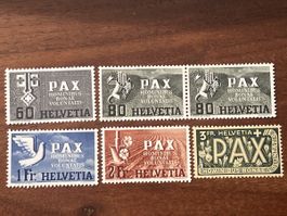 Schweiz Briefmarken PAX Serie 6 verschiedene Werte