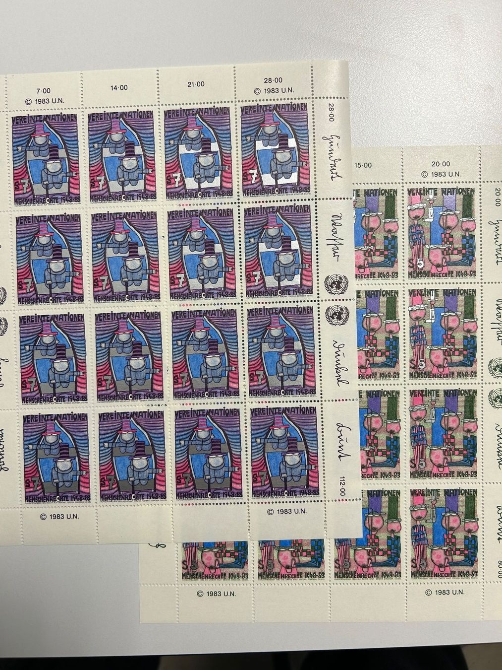 Tutti i francobolli: Friedensreich Hundertwasser, Kleinbogen UNO 1983 US AT CH – Usato da kriens venduto da bst999 3