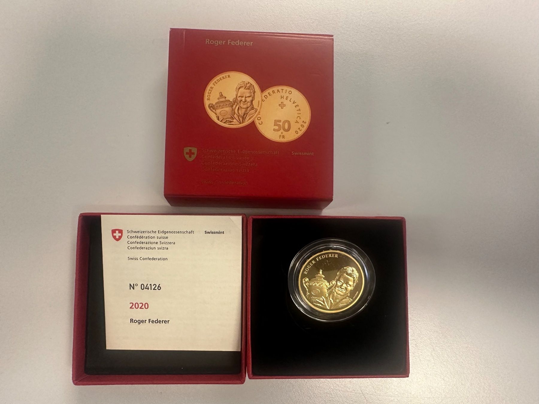 Tutti le monete: Roger Federer - Gold Münze - CHF 50.- – Nuovo e nell'imballaggio originale da Thalwil venduto da Ninuzzo